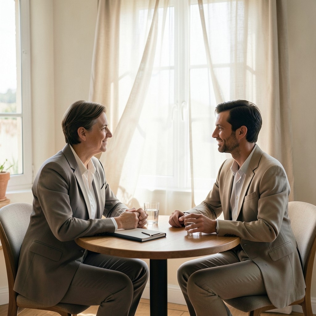 Conversación de coaching sobre negociación salarial en entorno profesional